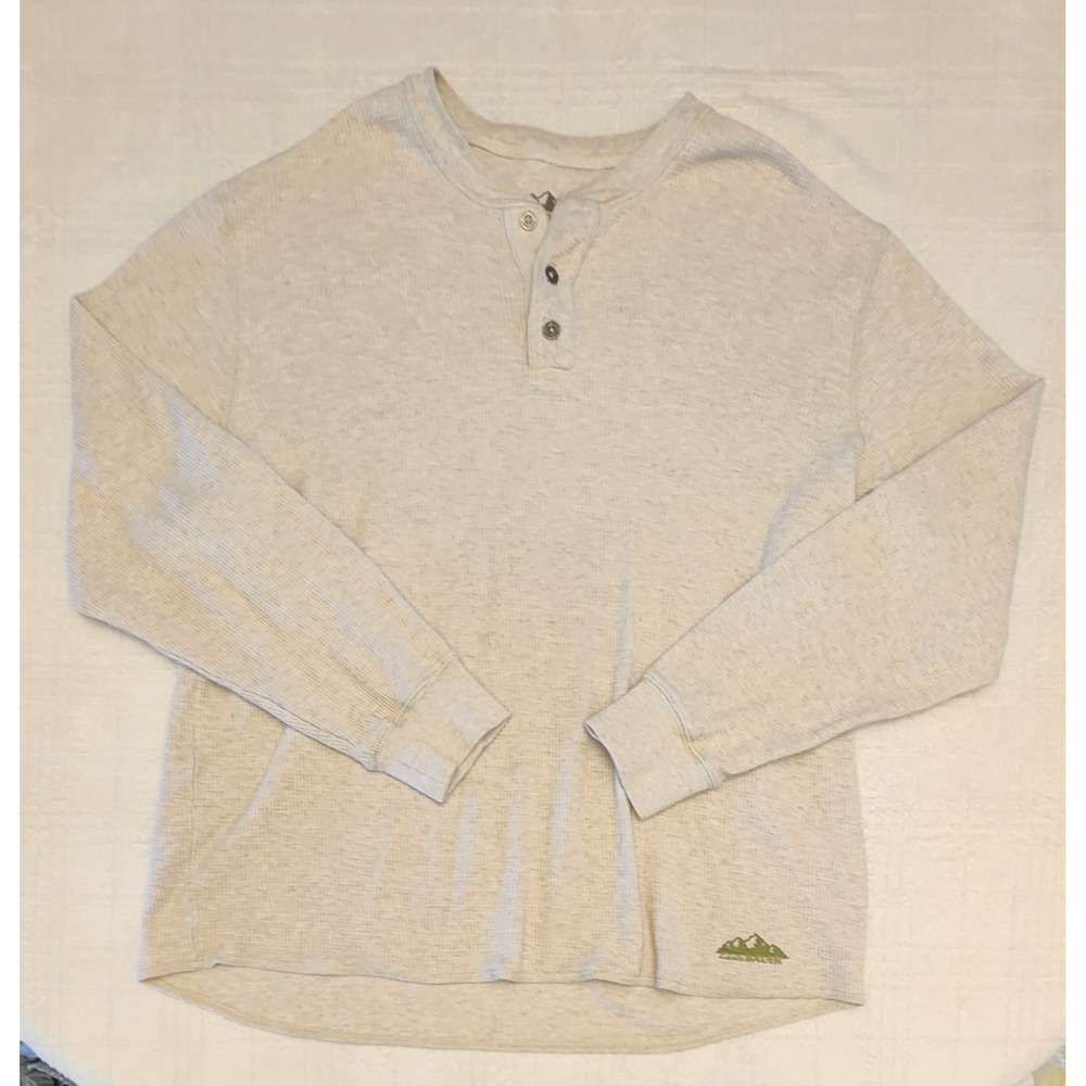 Eddie Bauer Shirt Mens XL Beige Long Sleeve Henley Thermal Waffle Knit Cotton